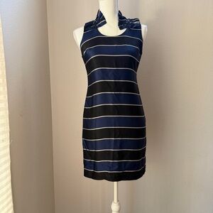 Banana Republic Striped Blue and Black Halter Dress with ruffle neck Size 2P